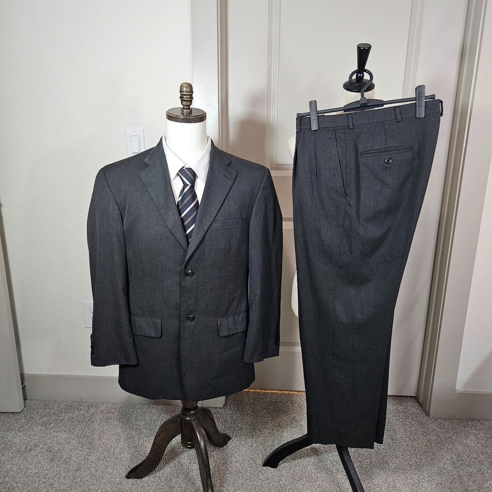 Haggar 40R 2PC Suit Blazer Men Pants 34x28 Gray